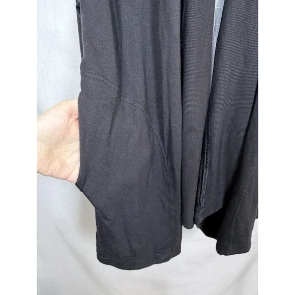 ATHLETA Size L Black Women Pranayama Wrap Open Front Stretch Soft Knit Cardigan - Picture 7 of 15